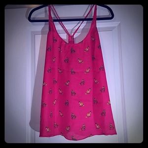 hot pink fox print satin racerback tanktop sz M
